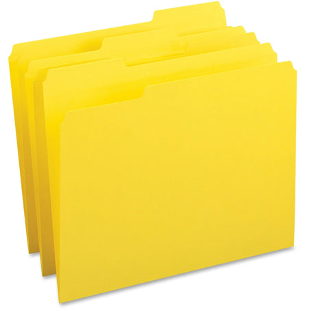 Business Source Recycled File Folders - 1/3 Tab Cut - 8.5’’ x 11’’ - Yellow - 100/Box - Top