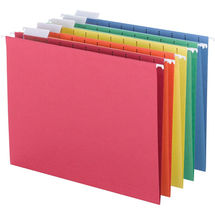 Business Source Recycled Hanging Folders - 1/5 Tab Cut - 8 1/2’’ x 11’’ - Assorted Colors - 25/Box - & Accessories