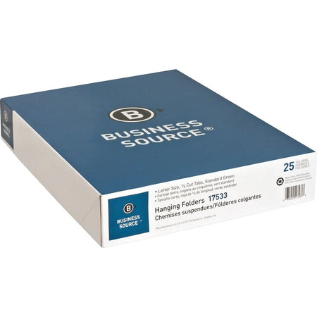 Business Source Recycled Hanging Folders - 8 1/2’’ x 11’’ - Green - Acid-free - 25/Box - & Accessories