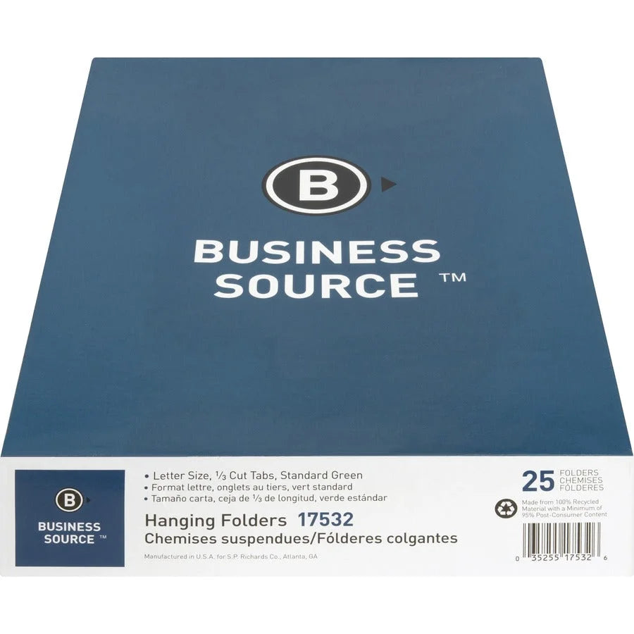 Business Source Recycled Hanging Folders - 8 1/2’’ x 11’’ - Standard Green - & Accessories