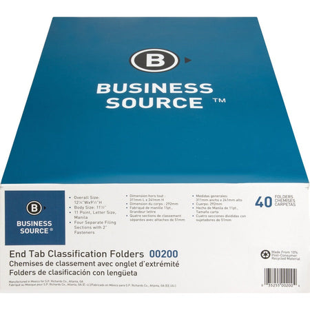 Business Source Letter Recycled Medical File Folder - 8 1/2’’ x 11’’ - 3/4’’ Expansion - 2’’ Fastener Capacity - End