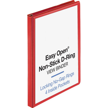 Business Source Red D-Ring Binder - 1’’ Capacity - 4 Pockets - Polypropylene - Non-Stick - 1 Each - Presentation / View