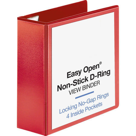 Business Source Red D-Ring Binder - 4’’ Capacity - Polypropylene - Non-Stick - 1 Each - Presentation / View Binders