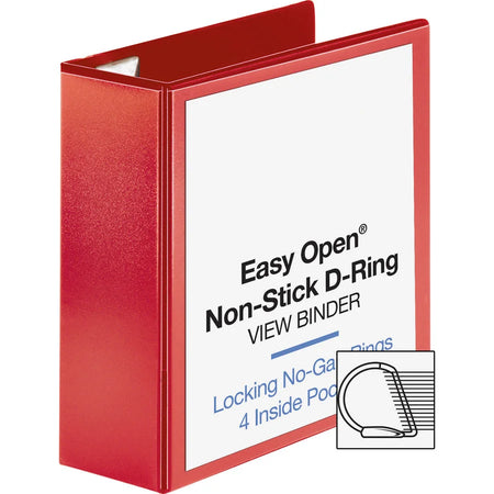 Business Source Red D-Ring Binder - 4’’ Capacity - Polypropylene - Non-Stick - 1 Each - Presentation / View Binders