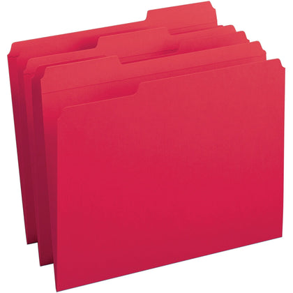 Business Source Red File Folders - 1/3 Tab Cut - 10% Recycled - 100/Box - Top