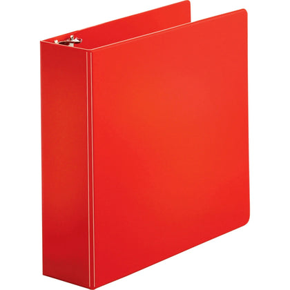 Business Source Red Vinyl Round Ring Binder - 3’’ Capacity - Letter Size - 8 1/2’’ x 11’’ - 1.68 lb - Binders