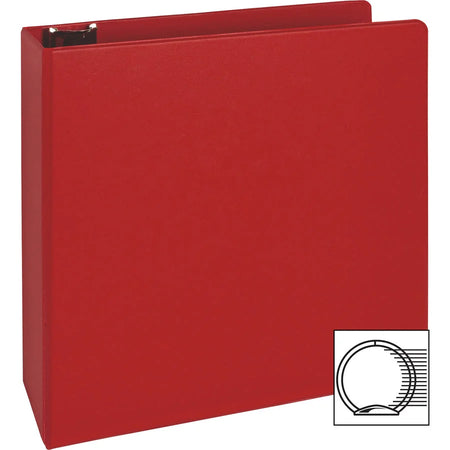 Business Source Red Vinyl Round Ring Binder - 3’’ Capacity - Letter Size - 8 1/2’’ x 11’’ - 1.68 lb - Binders