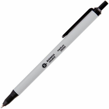 Business Source Retractable Ballpoint Pens: Medium Point Black Ink - Gray Barrel - Pens