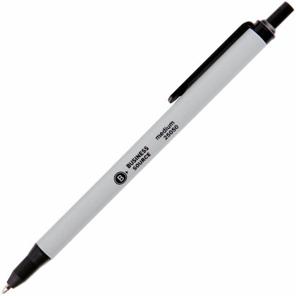 Business Source Retractable Ballpoint Pens: Medium Point Black Ink - Gray Barrel - Pens