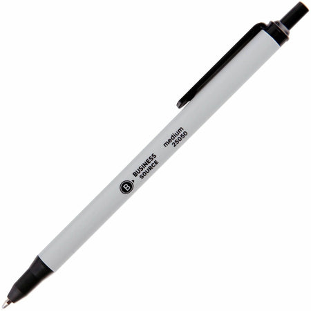 Business Source Retractable Ballpoint Pens: Medium Point Black Ink - Gray Barrel - Pens