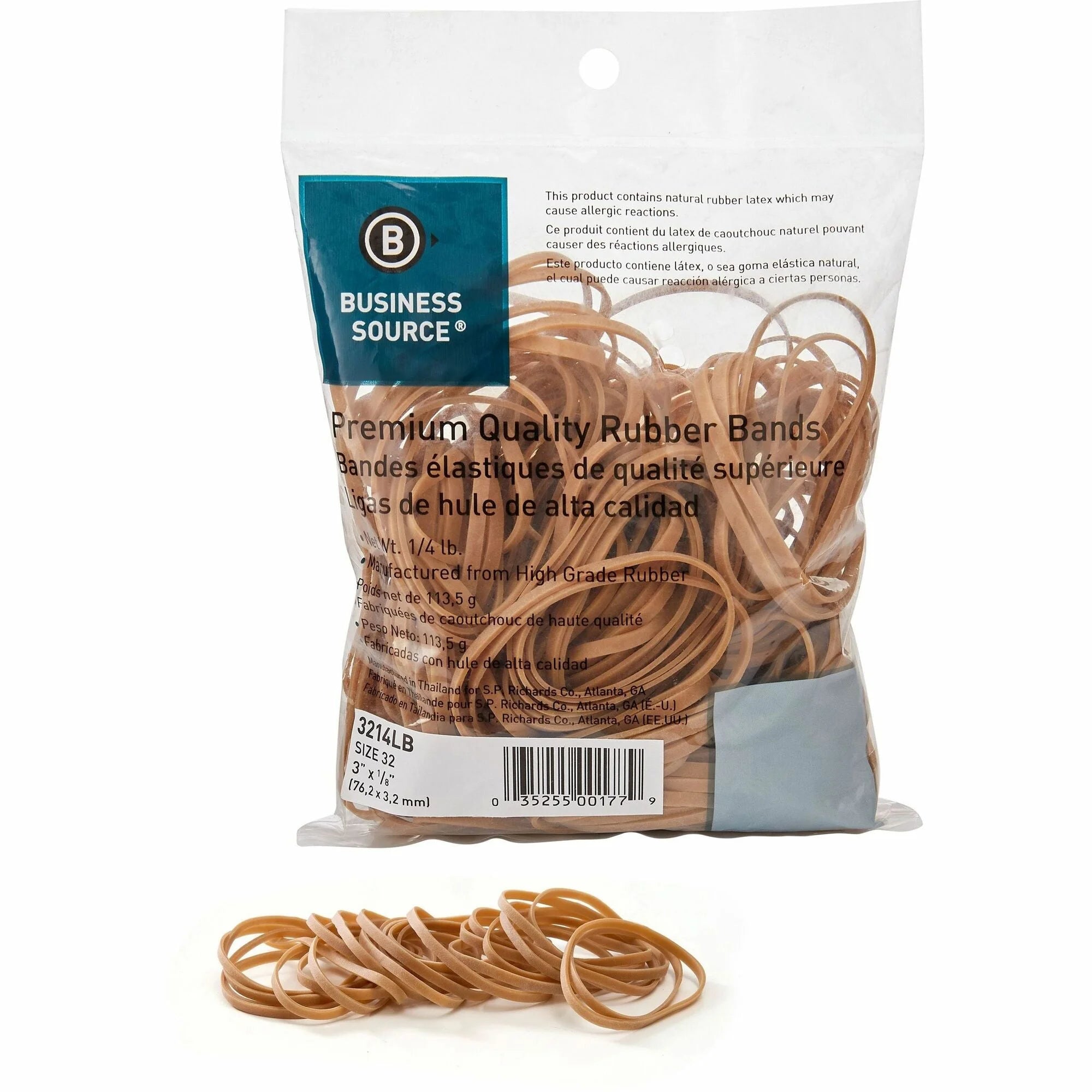 Business Source Rubber Bands: #32 3’’ Length x 125 mil Thickness Natural - 237 / Pack - Plastic/Rubber Bands