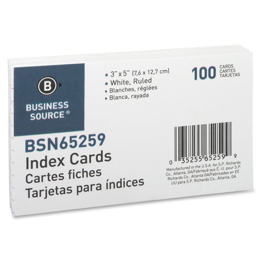 Business Source Ruled Index Cards - 5’’ Width x 3’’ Length - 100 / Pack - & Accessories
