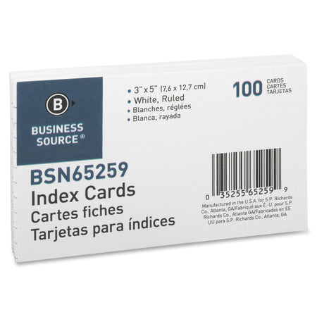 Business Source Ruled Index Cards - 5’’ Width x 3’’ Length - 100 / Pack - & Accessories