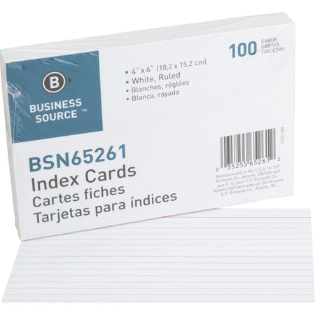Business Source Ruled Index Cards - 6’’ Width x 4’’ Length - 100 / Pack - & Accessories