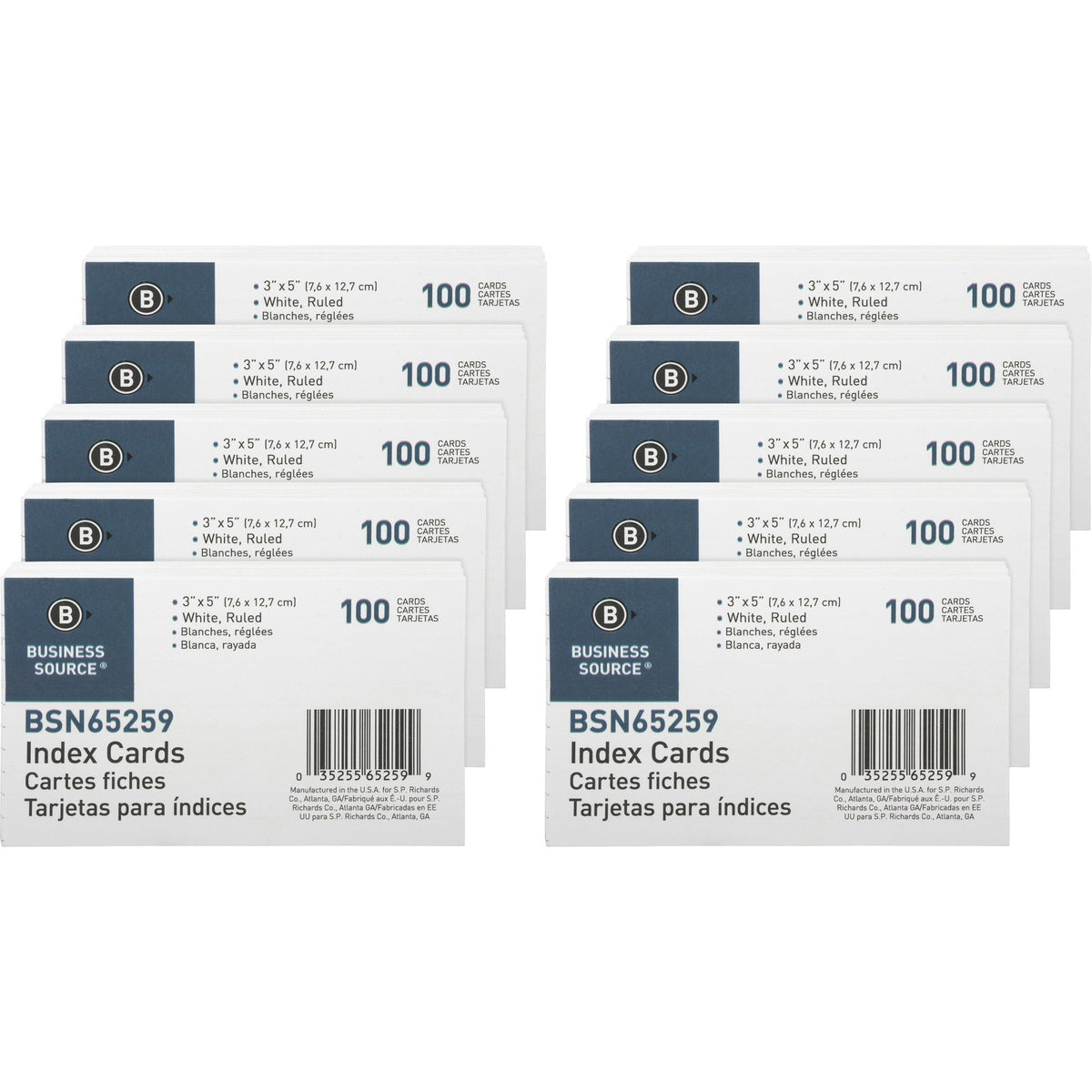 Business Source Ruled Index Cards - Front Ruling Surface - 72 lb Basis Weight - 5’’ x 3’’ Sheet Size - & Accessories