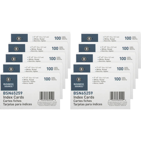 Business Source Ruled Index Cards - Front Ruling Surface - 72 lb Basis Weight - 5’’ x 3’’ Sheet Size - & Accessories