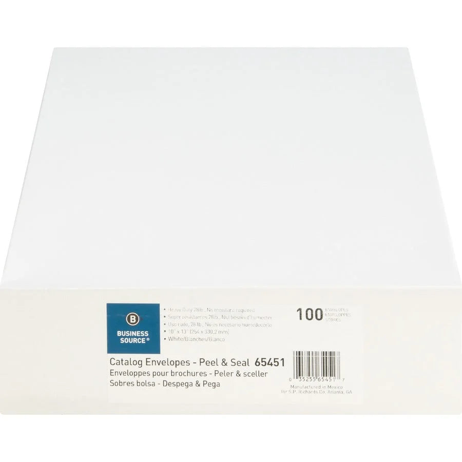 Business Source Self Sealing Catalog Envelopes - 10x13 - 28 lb - White - 100/Box - Large Format