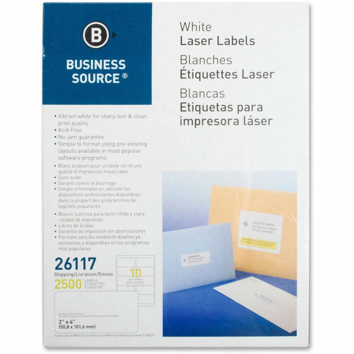 Business Source Shipping Labels: Premium 2x4’’ White Rectangle - 2500 Pack - Address / Labels