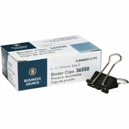 Business Source Small Binder Clips - 0.8’’ Width - 0.38’’ Size Capacity - Black Steel - 1 Dozen - Bulldog