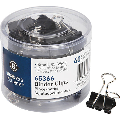 Business Source Small Binder Clips - Black - 40/Pack - Paper Project Document - Bulldog