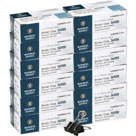 Business Source Small Fold-back Binder Clips - 0.8’’ Width - 0.38’’ Size Capacity - Black - 1 Dozen/Pack - Bulldog