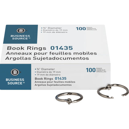Business Source Standard Book Rings - 0.8’’ Silver (100/Box) - Binder / Bulldog Clips