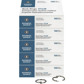 Business Source Standard Book Rings - 1.5’’ Silver - 100/Box - Binder / Bulldog Clips