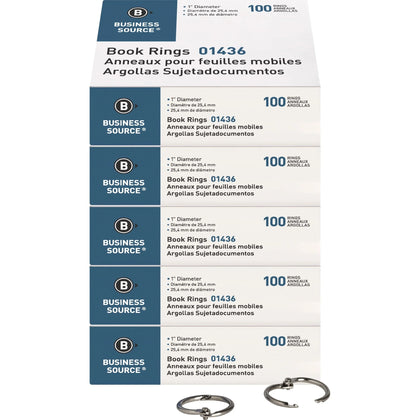 Business Source Standard Book Rings - 1’’ Diameter - Silver - Nickel Plated - Binder / Bulldog Clips