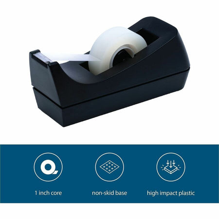 Business Source Standard Desktop Tape Dispenser - 1’’ Core - Non-skid Base - Plastic - Black - 1 Each - Dispensers