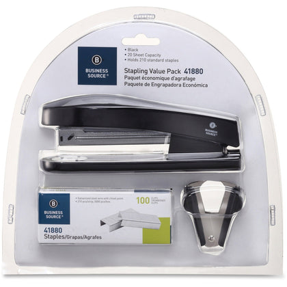 Business Source Stapling Value Pack: Staples for 20 Sheets Holds 210 Full Strip Black - 3/Pack - Staplers