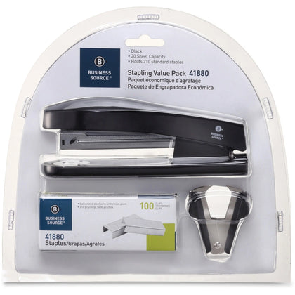 Business Source Stapling Value Pack: Staples for 20 Sheets Holds 210 Full Strip Black - 3/Pack - Staplers