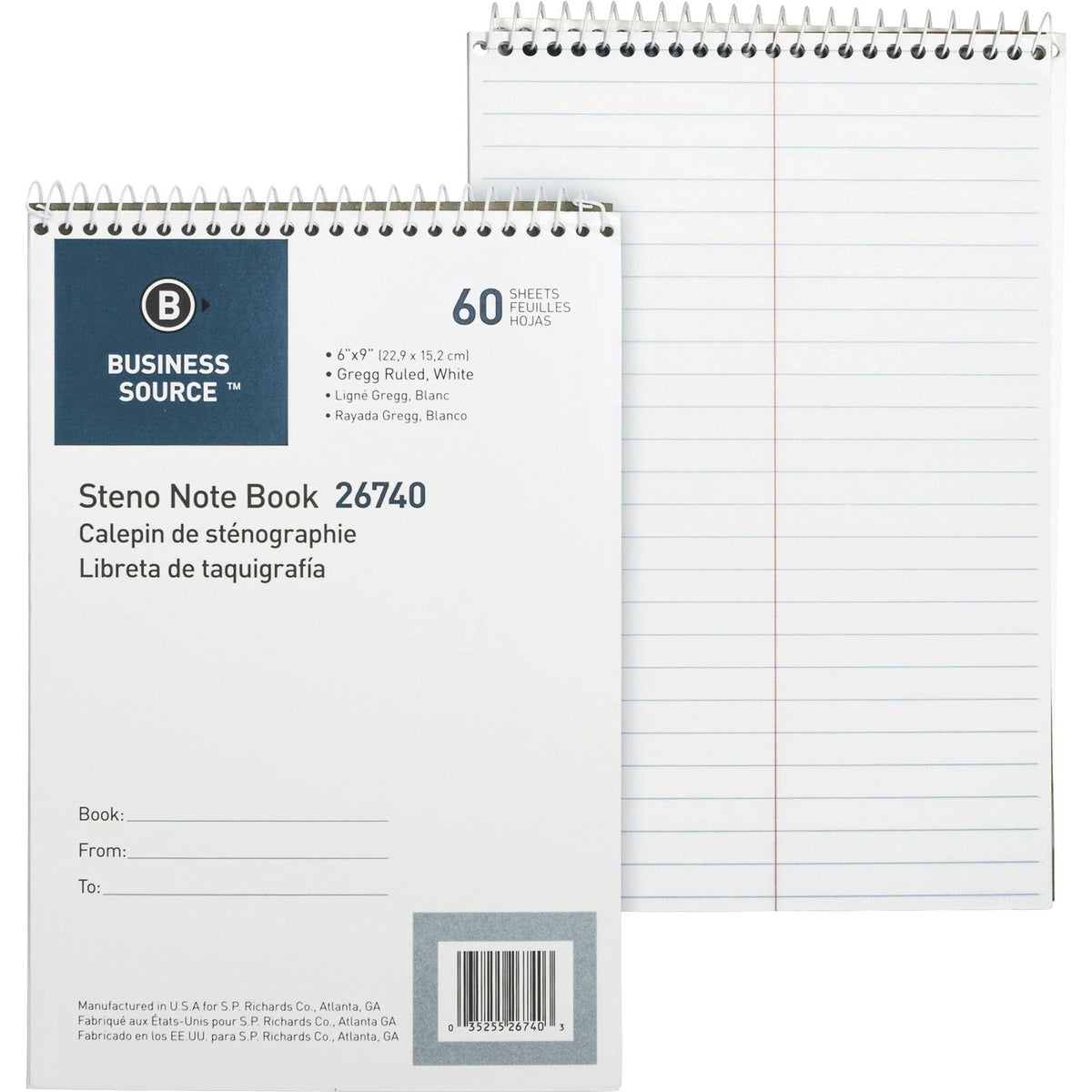 Business Source Steno Notebook: 60 Sheets Wire Bound Gregg Ruled Margin - Notebooks