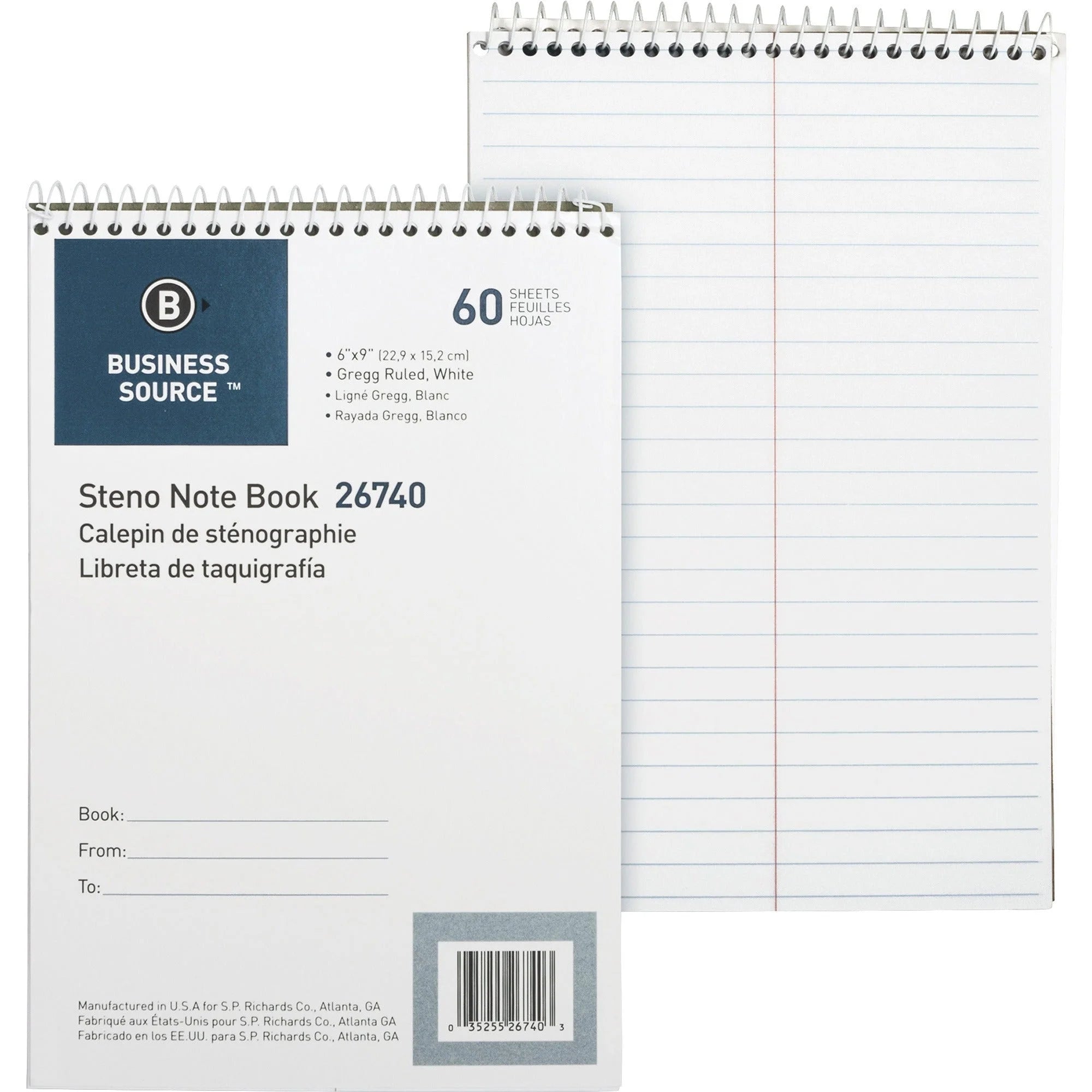 Business Source Steno Notebook: 60 Sheets Wire Bound Gregg Ruled Margin - Notebooks