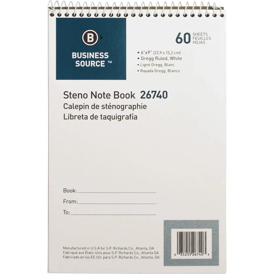 Business Source Steno Notebook: 60 Sheets Wire Bound Gregg Ruled Margin - Notebooks