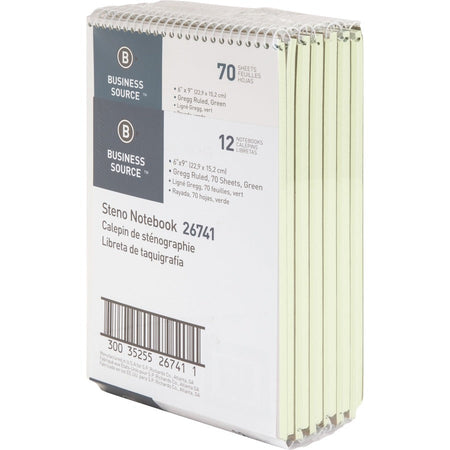 Business Source Steno Notebook - 70 Sheets - Wire Bound - Gregg Ruled Margin - 15 lb Basis Weight - 6’’ x 9’’ Sheet