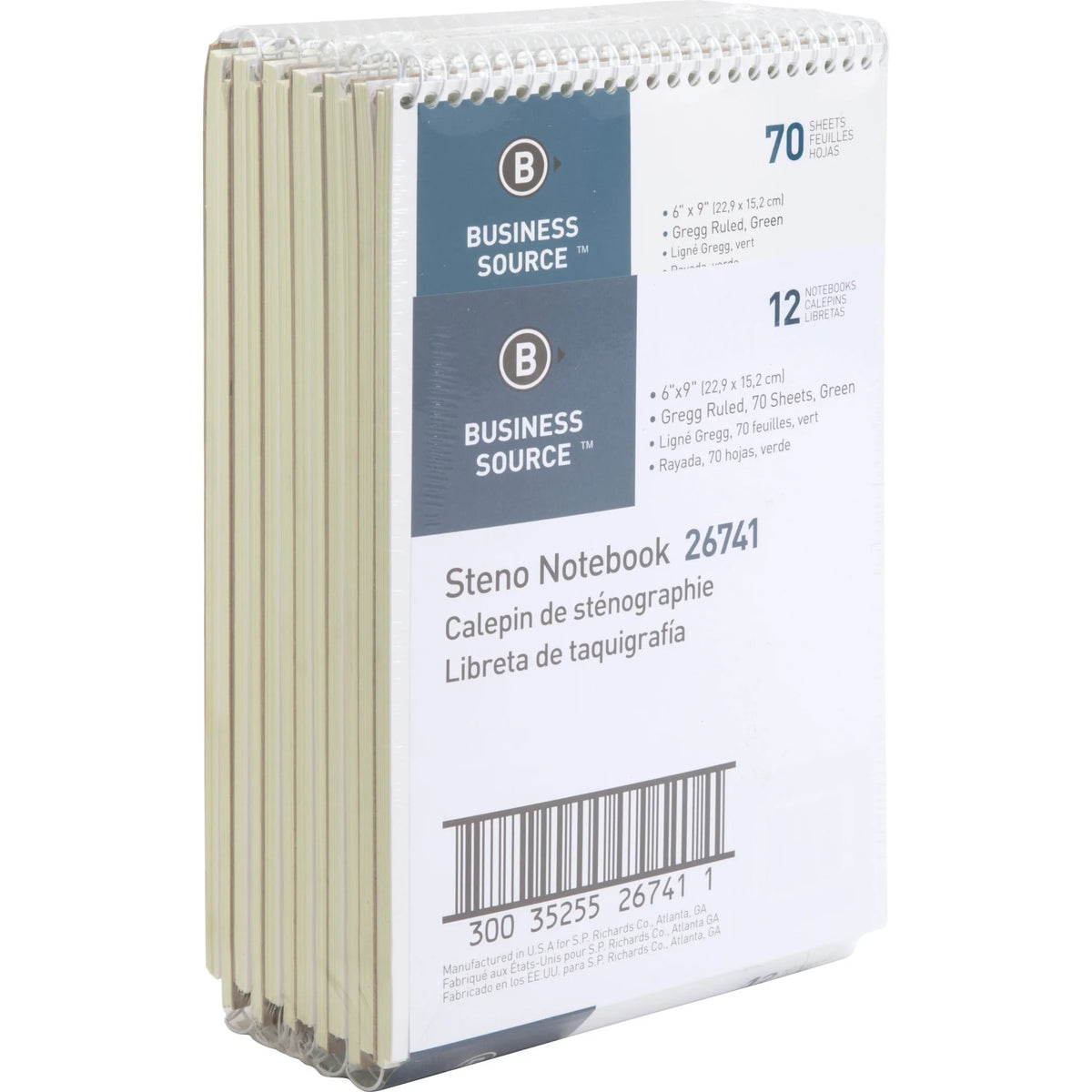 Business Source Steno Notebook - 70 Sheets - Wire Bound - Gregg Ruled Margin - 15 lb Basis Weight - 6’’ x 9’’ Sheet
