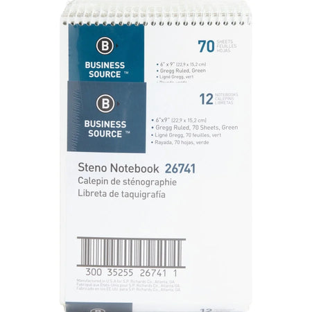 Business Source Steno Notebook - 70 Sheets - Wire Bound - Gregg Ruled Margin - 15 lb Basis Weight - 6’’ x 9’’ Sheet