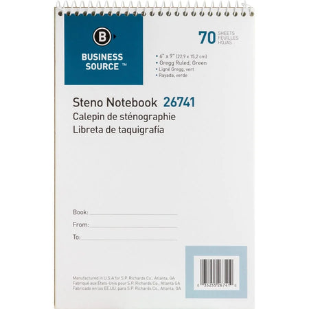 Business Source Steno Notebook: Wire Bound Gregg Ruled Margin 70 Sheets - Notebooks
