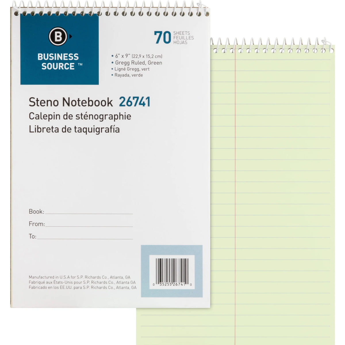 Business Source Steno Notebook: Wire Bound Gregg Ruled Margin 70 Sheets - Notebooks