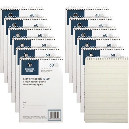 Business Source Steno Notebooks: Coilock Gregg Ruled 6’’ x 9’’ Green Tint Stiff-back - 12/Pack - Notebooks