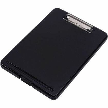 Business Source Storage Clipboard: 8 1/2’’ x 11’’ Plastic Black - 12/Carton - Clipboards