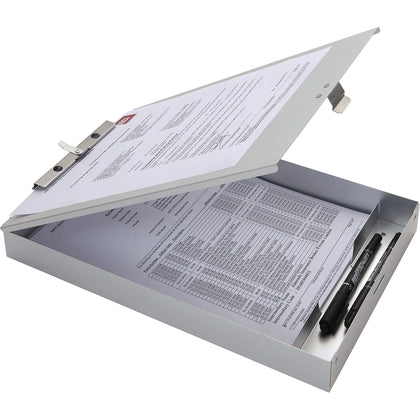 Business Source Storage Clipboard: Store up to 50 Documents - 8 1/2’’ x 11’’ - Silver - Clipboards