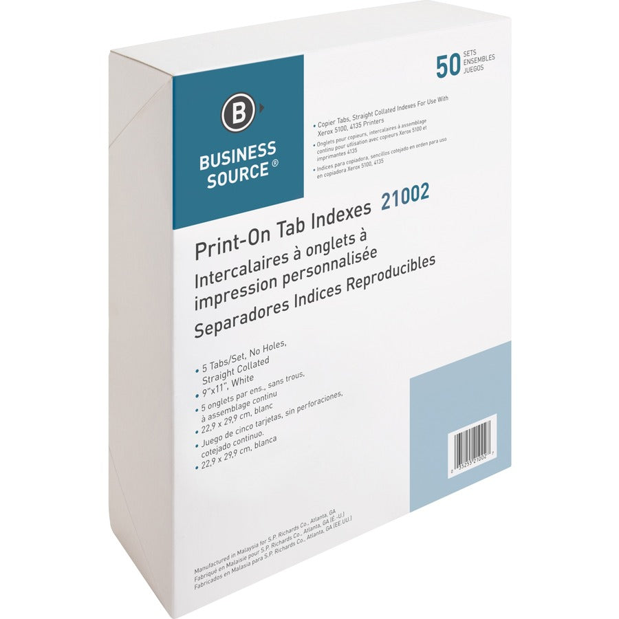 Business Source Straight Collated Print-on Tab Divider - Right