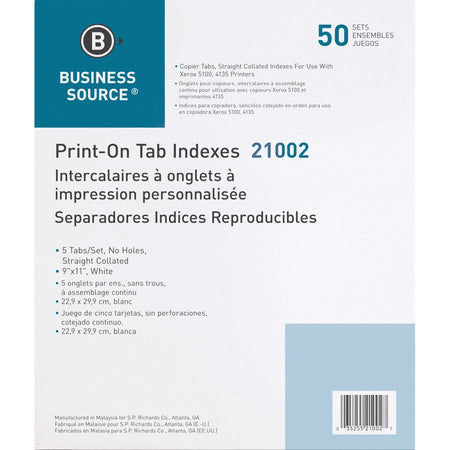 Business Source Straight Collated Print-on Tab Divider - Top