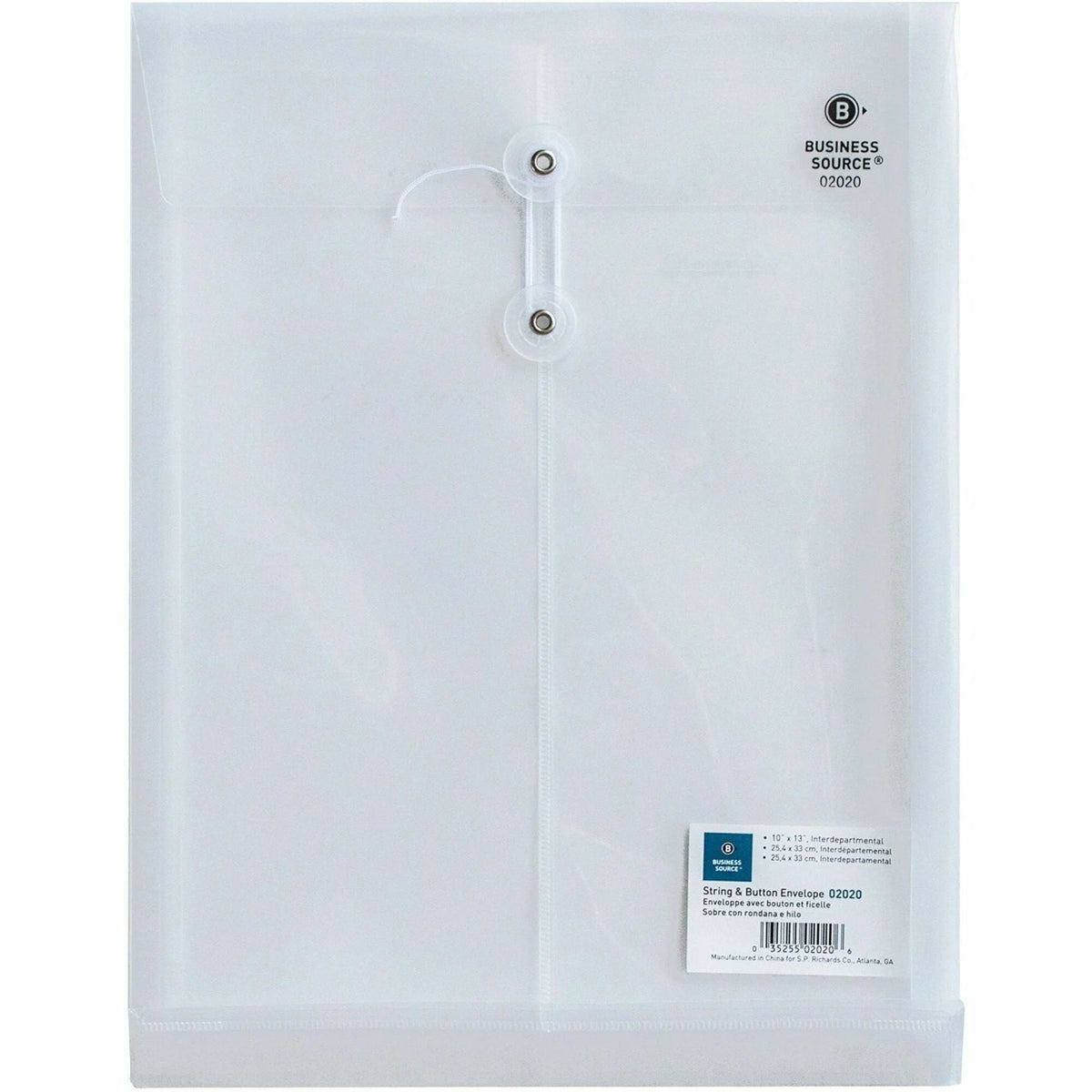 Business Source String Closure Poly Envelope - Inter-department - Clear - 10’’ x 13’’ - Envelopes