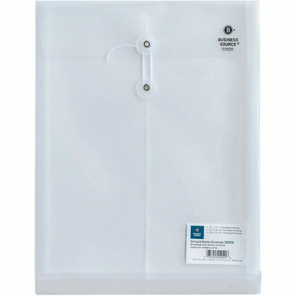 Business Source String Closure Poly Envelope - Inter-department - Clear - 10’’ x 13’’ - Envelopes