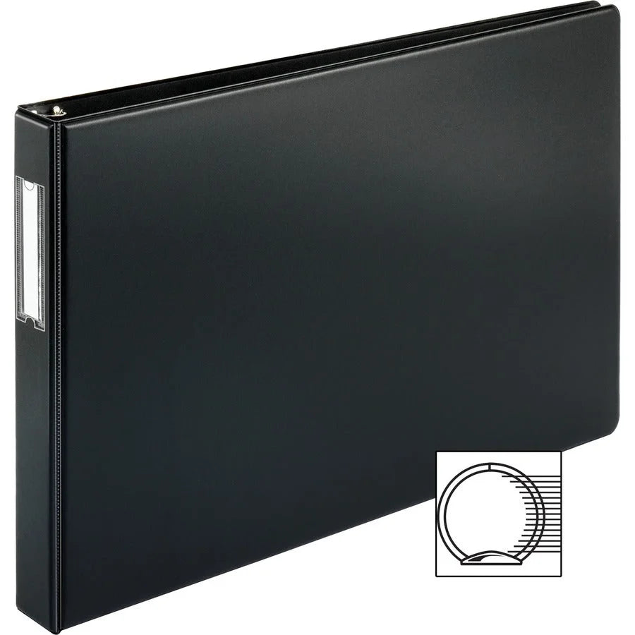 Business Source Tabloid-size Round Ring Reference Binder - 1’’ Capacity - Black - Recycled - Durable - 11x17 Sheets