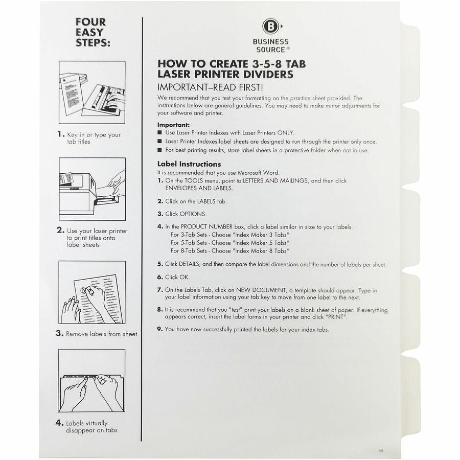 Business Source Un-punched Index Dividers Set - Front