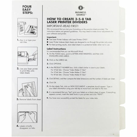 Business Source Un-punched Index Dividers Set - Front