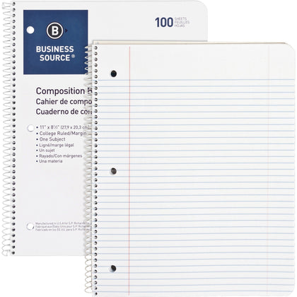 Business Source Wirebound College Ruled Notebook - Letter Size - 100 Sheets - Notebooks